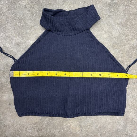 Fp Movement Free People Sm Ribbed Navy Crop Top Sports Bra High Neck Athleisure - Picture 9 of 9